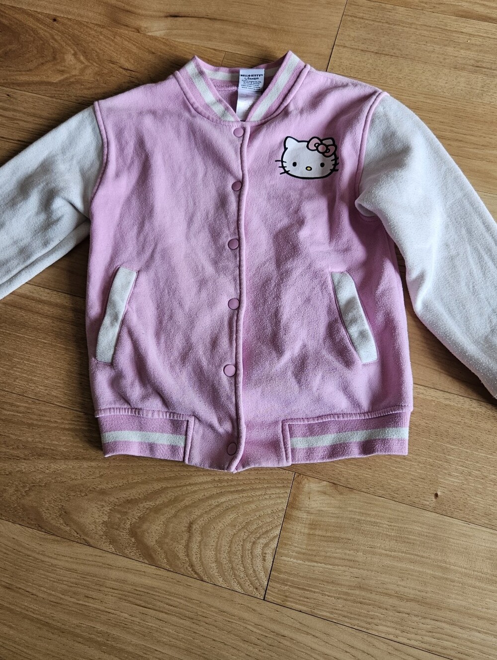 Hello Kitty Pink and White Varsity-Style Snap Jacket